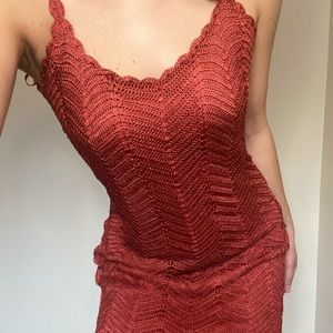 Crochet midi dress in rust orange color